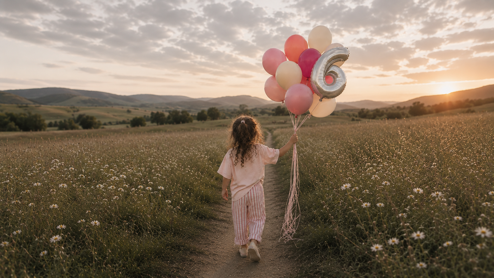 girl walking port hills with balloons 